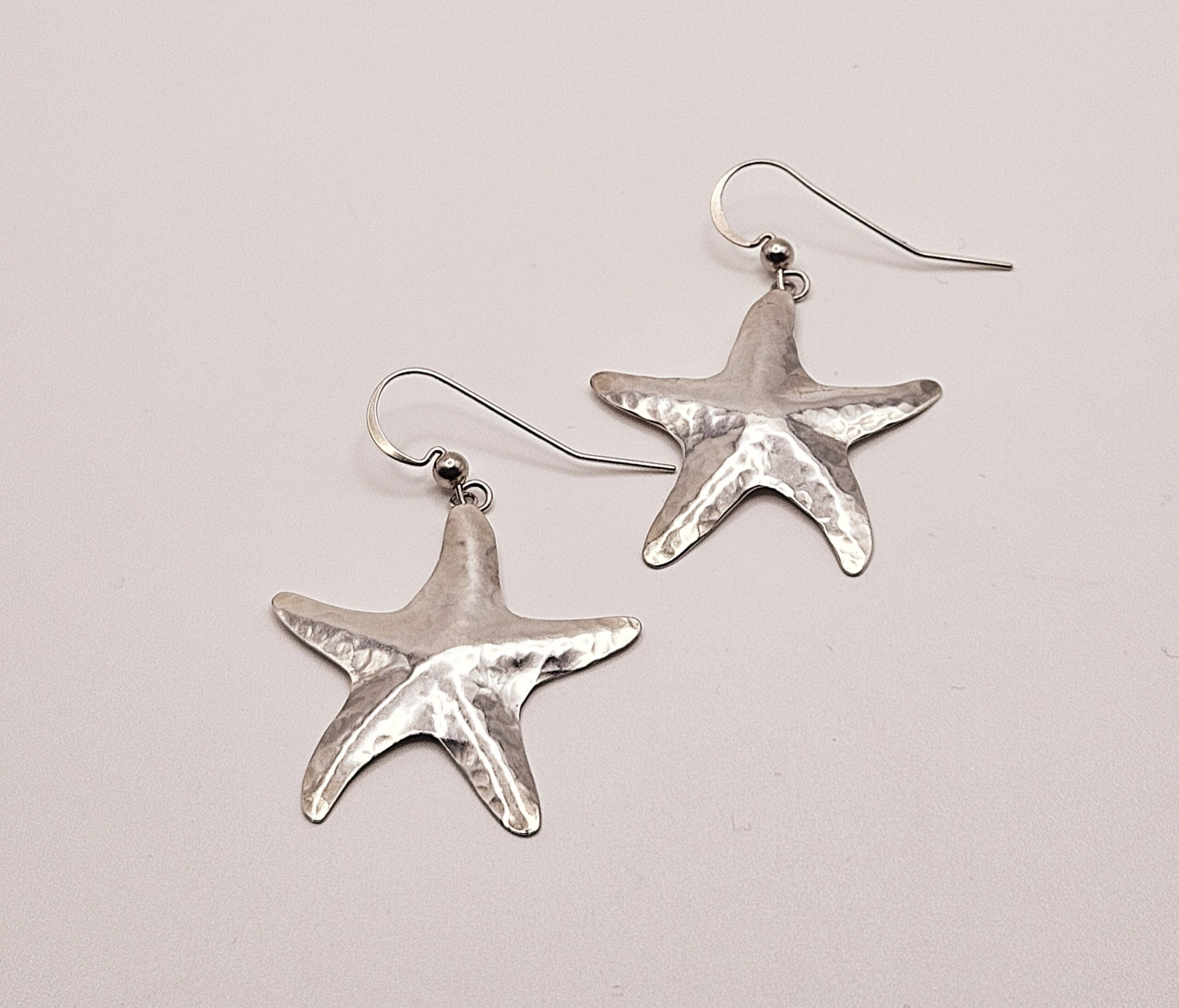 Sterling Silver Hammered Starfish Dangle Earrings